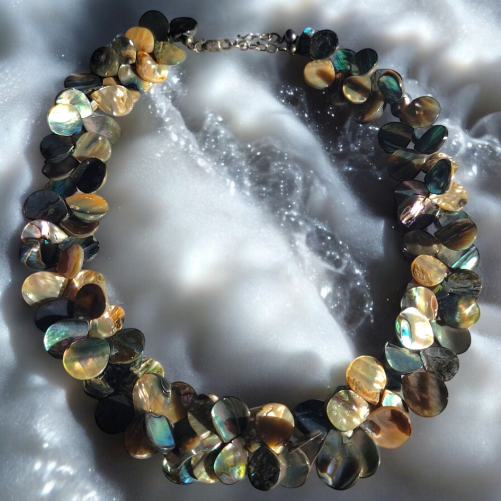 Handcrafted Abalone & Silver Necklace 75+ Shells Lobster Claw Clasp Chain